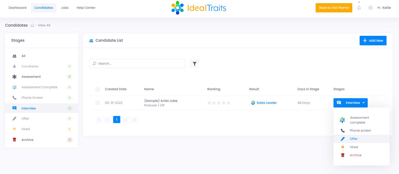 IdealTraits Dashboard - Hiring Stages